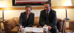 Deputy City Attorneys Sara Eisenberg and Brad Russi discuss litigation strategy on a Section 8 housing case after winning a key procedural ruling on March 22, 2016.