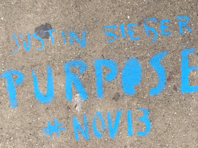 Illegal Justin Bieber graffiti on Valencia Street at 23rd Street (via Twitter, httpss://twitter.com/kiskerfuffle/status/675377932404043776)